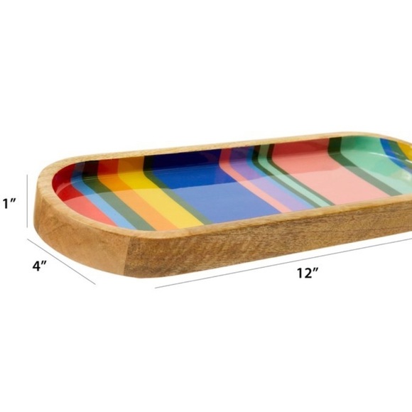 Adorable Rainbow striped wooden 12 inch trinket tray trinket dish decorative - Picture 2 of 6